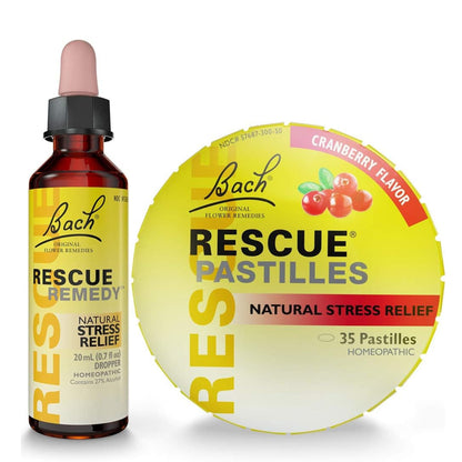 Bach RESCUE PASTILLES, Cranberry Flavor, 35 Count, and Bach 20mL Dropper, Natural Stress Relief, Homeopathic Flower Remedy, Vegetarian, Gluten and Sugar-Free, 35 Count - dailyvitalstore