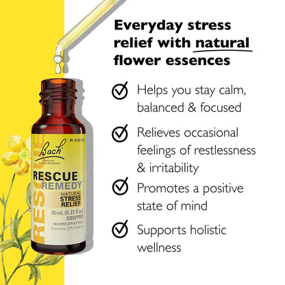 Bach Rescue Remedy Dropper, Natural Stress Relief, Homeopathic Flower Essence, Vegan, Gluten & Sugar-Free, Non-Habit Forming, 2 Pack, 10mL Ea Visit The Rescue Store - dailyvitalstore