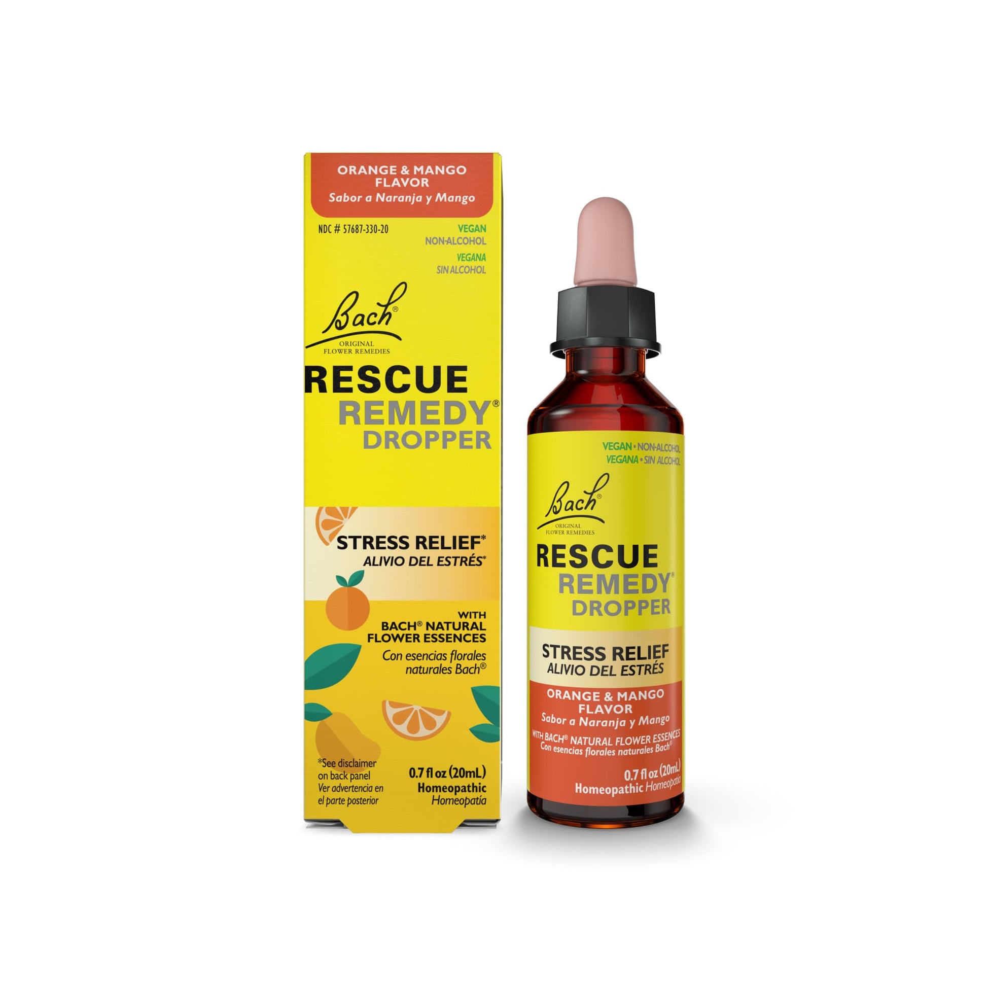 Bach RESCUE Remedy, Orange Mango Flavor, Stress Relief, Homeopathic, Flower Essences, 20mL - dailyvitalstore