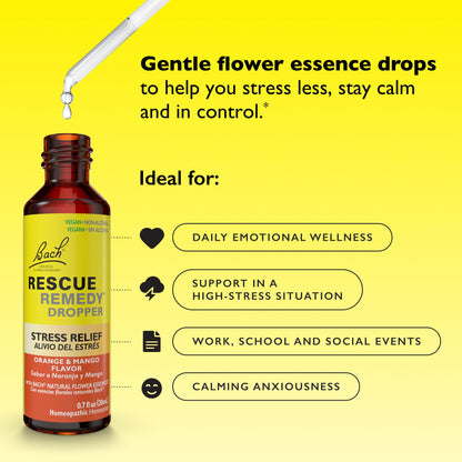 Bach RESCUE Remedy, Orange Mango Flavor, Stress Relief, Homeopathic, Flower Essences, 20mL - dailyvitalstore