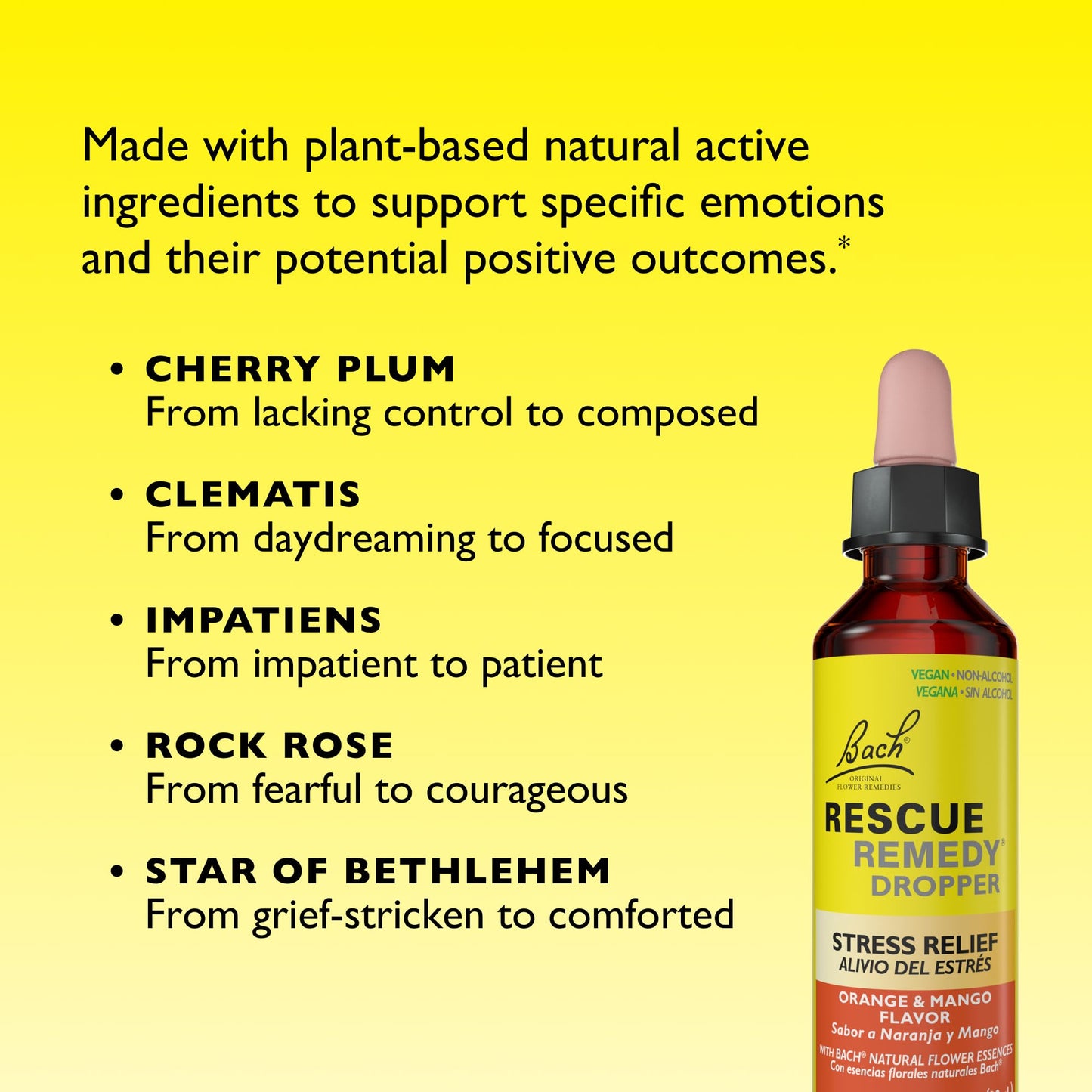 Bach RESCUE Remedy, Orange Mango Flavor, Stress Relief, Homeopathic, Flower Essences, 20mL - dailyvitalstore