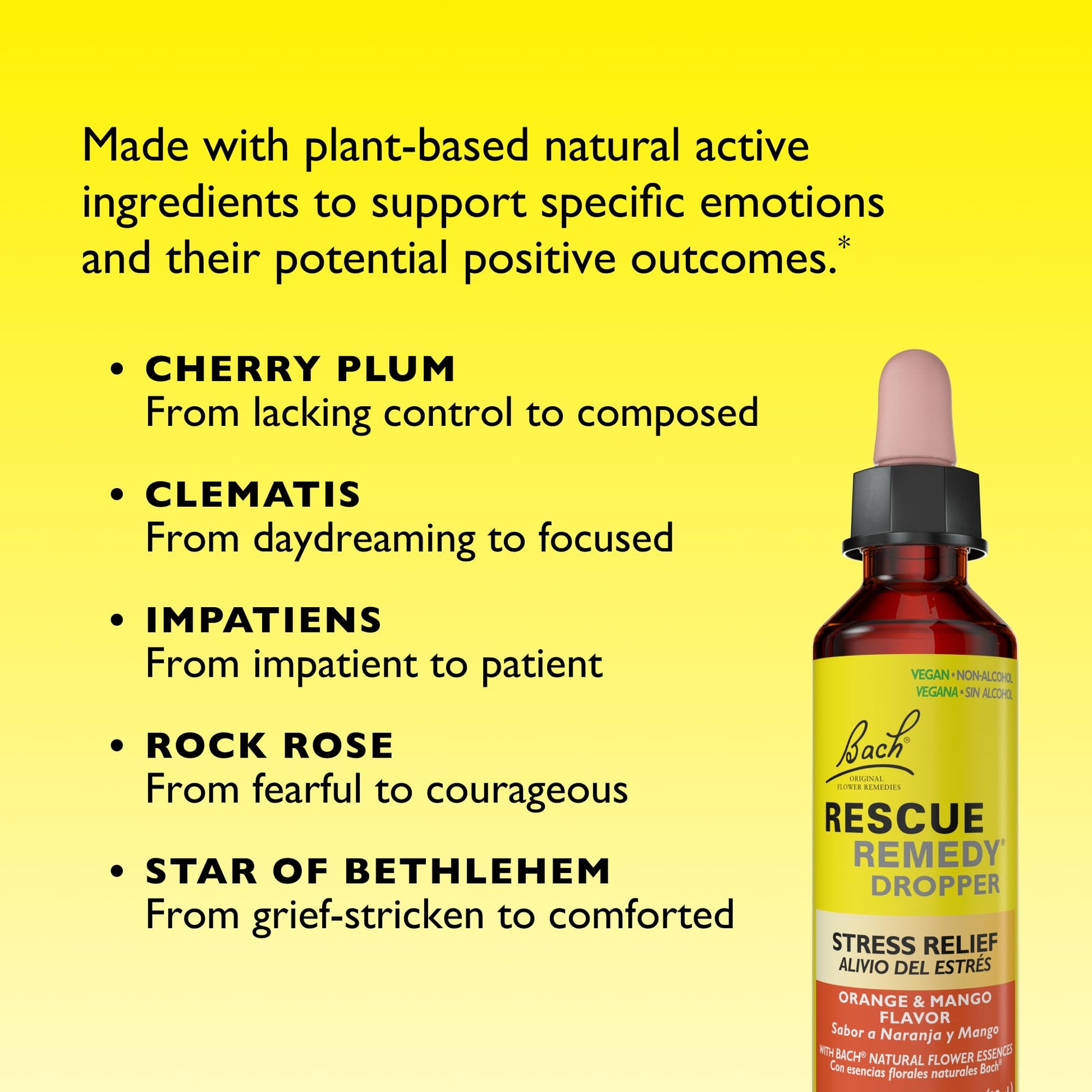 Bach RESCUE Remedy, Orange Mango Flavor, Stress Relief, Homeopathic, Flower Essences, 20mL - dailyvitalstore