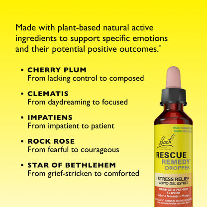 Bach RESCUE Remedy, Orange Mango Flavor, Stress Relief, Homeopathic, Flower Essences, 20mL - dailyvitalstore