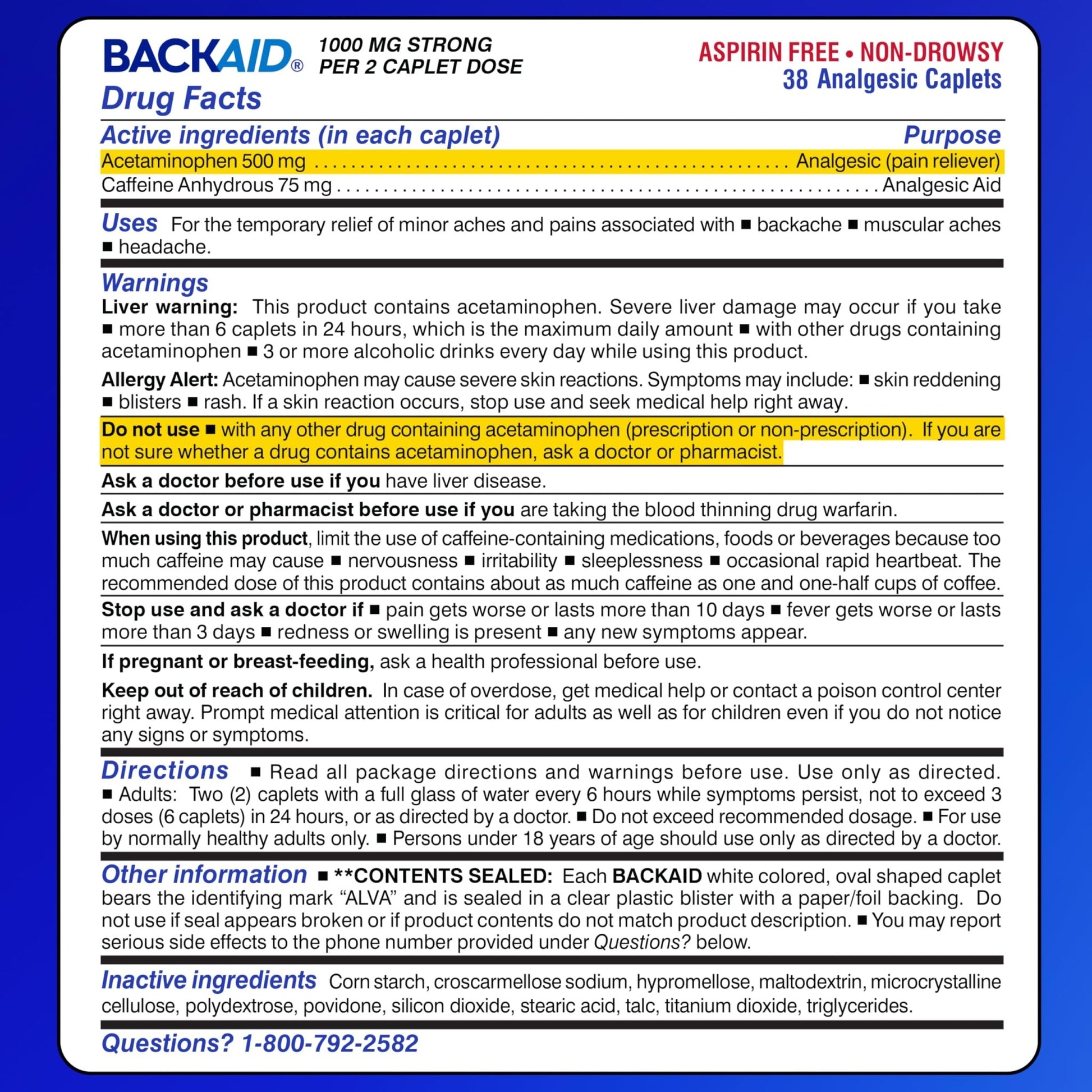Backaid Maximum Strength Aspirin-Free Pain Relief from Backache, Sciatica and Leg Pain, Powerful Combination, Long-Lasting 6 Hour Formula, 38 Count - dailyvitalstore