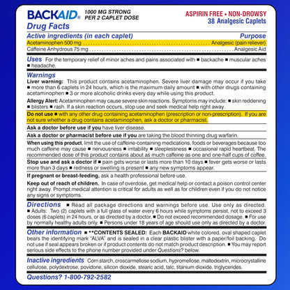 Backaid Maximum Strength Aspirin-Free Pain Relief from Backache, Sciatica and Leg Pain, Powerful Combination, Long-Lasting 6 Hour Formula, 38 Count - dailyvitalstore
