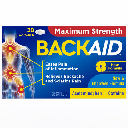 Backaid Maximum Strength Aspirin-Free Pain Relief from Backache, Sciatica and Leg Pain, Powerful Combination, Long-Lasting 6 Hour Formula, 38 Count - dailyvitalstore