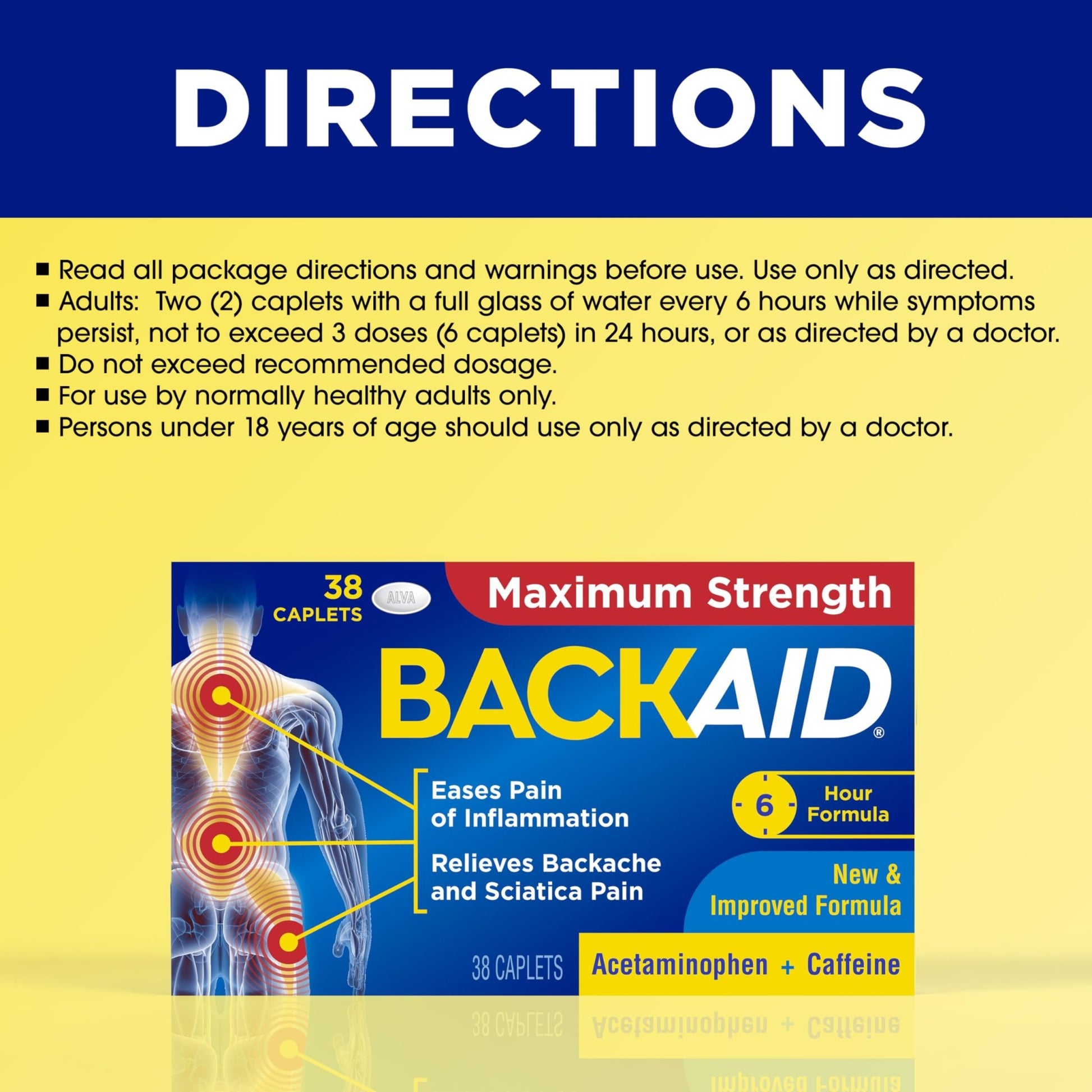 Backaid Maximum Strength Aspirin-Free Pain Relief from Backache, Sciatica and Leg Pain, Powerful Combination, Long-Lasting 6 Hour Formula, 38 Count - dailyvitalstore