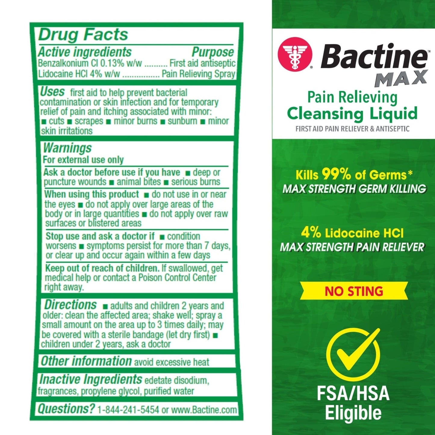 Bactine Max Pain Relieving Antiseptic Spray with Lidocaine, First Aid Pain + Itch Relief, No-Sting, Kills 99% of Germs*, 5oz - dailyvitalstore