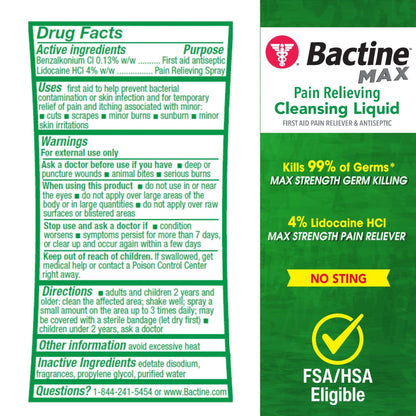 Bactine Max Pain Relieving Antiseptic Spray with Lidocaine, First Aid Pain + Itch Relief, No-Sting, Kills 99% of Germs*, 5oz - dailyvitalstore