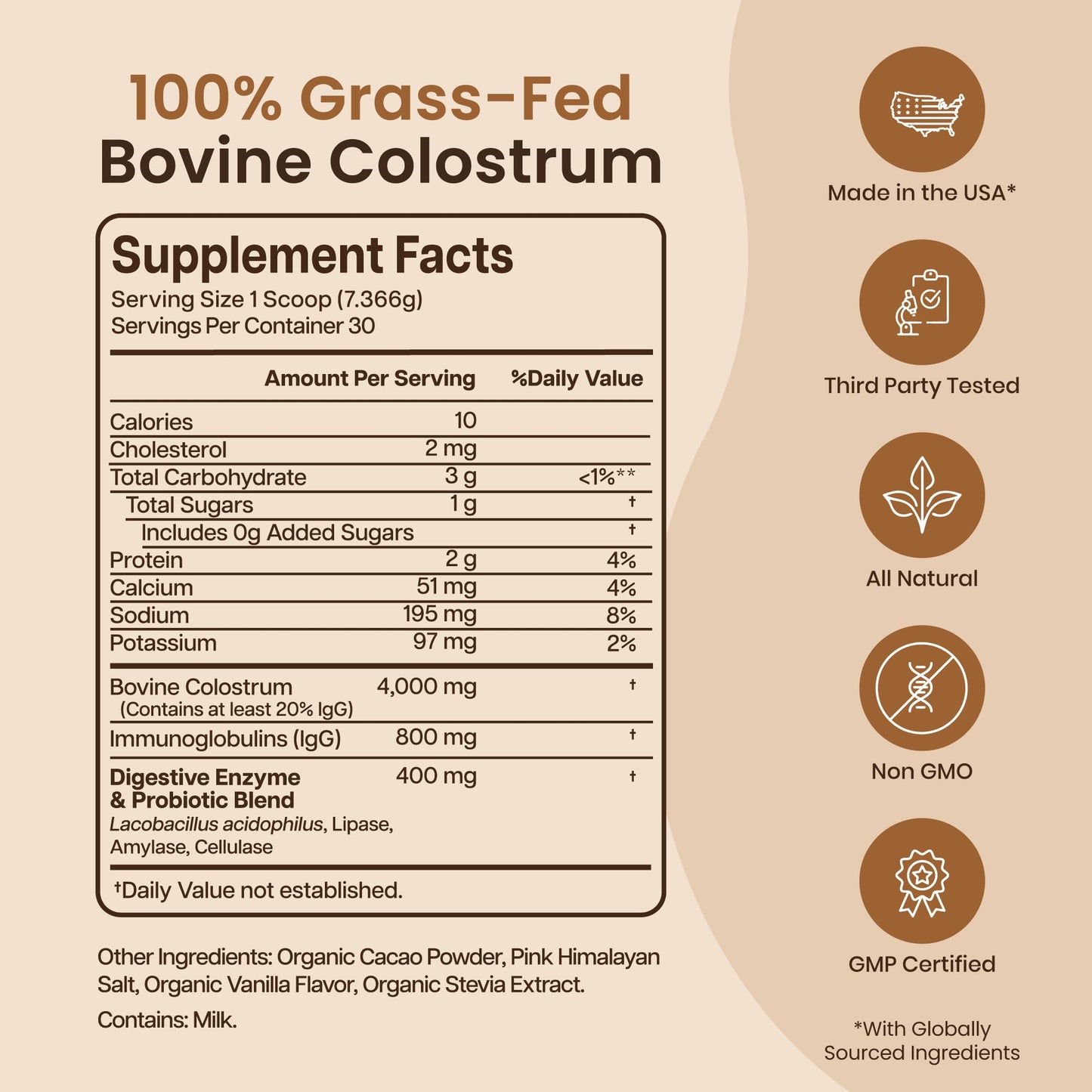 Baese Nutrition Organic Chocolate 4000mg Grass Fed Bovine Colostrum Powder + Probiotics Colostrum Supplement for Kids - dailyvitalstore