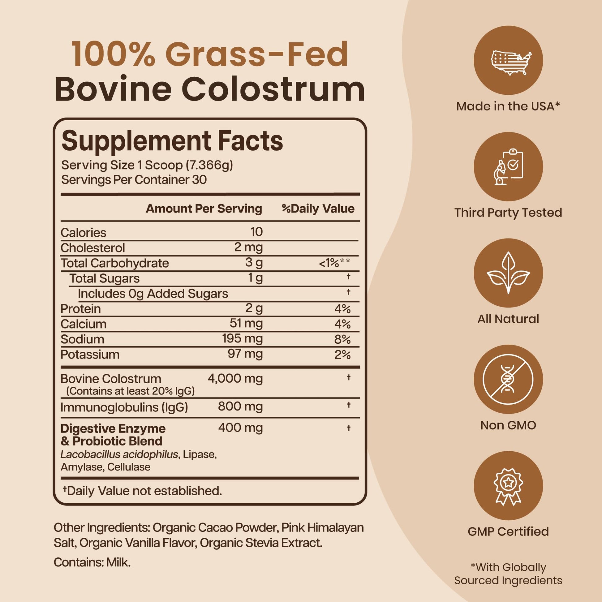 Baese Nutrition Organic Chocolate 4000mg Grass Fed Bovine Colostrum Powder + Probiotics Colostrum Supplement for Kids - dailyvitalstore