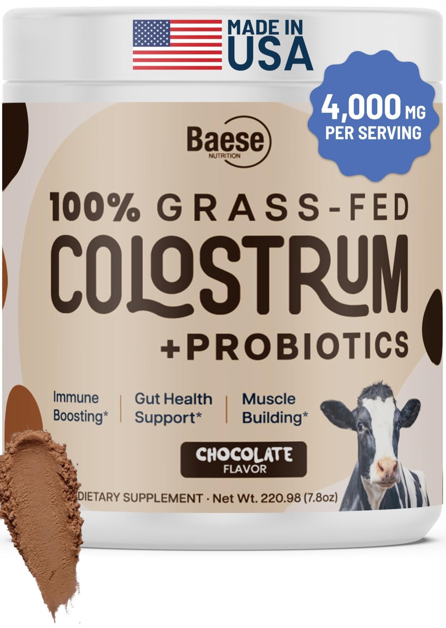 Baese Nutrition Organic Chocolate 4000mg Grass Fed Bovine Colostrum Powder + Probiotics Colostrum Supplement for Kids - dailyvitalstore