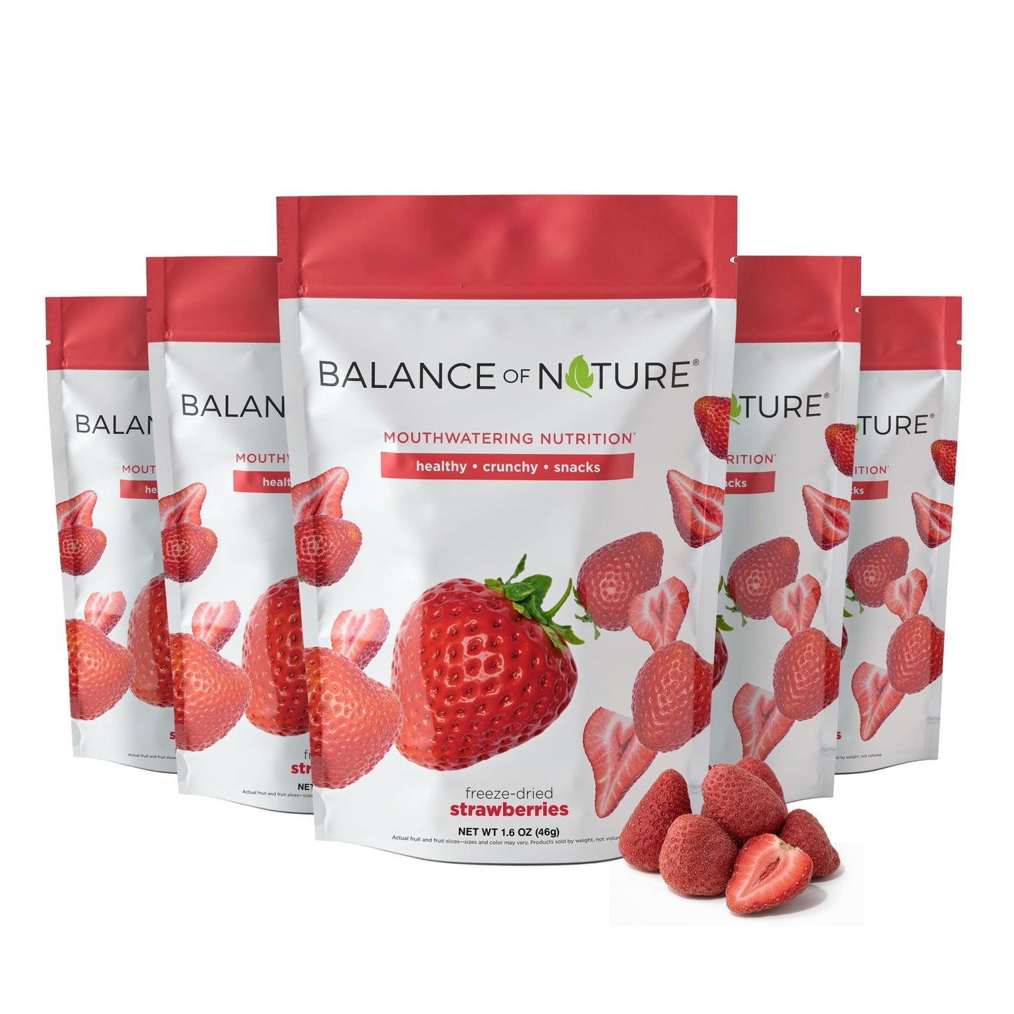 Balance of Nature Freeze-Dried Strawberries (5 Pack) – 100% Real Fruit, Crunchy Strawberry Slices, Healthy Snack, Mouthwatering Nutrition, Gluten-Free, Vegan, No Sugar Added, Five 1.6 oz Bags - dailyvitalstore