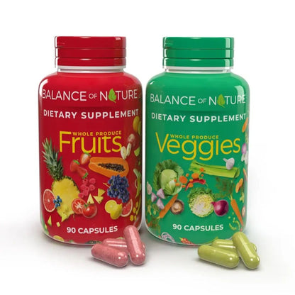 Balance of Nature Fruits & Veggies Supplements - Whole Fruit and Vegetable Ingredients for Women, Men, and Kids - 90 Fruits Capsules, 90 Veggies Capsules - 1 Set - dailyvitalstore