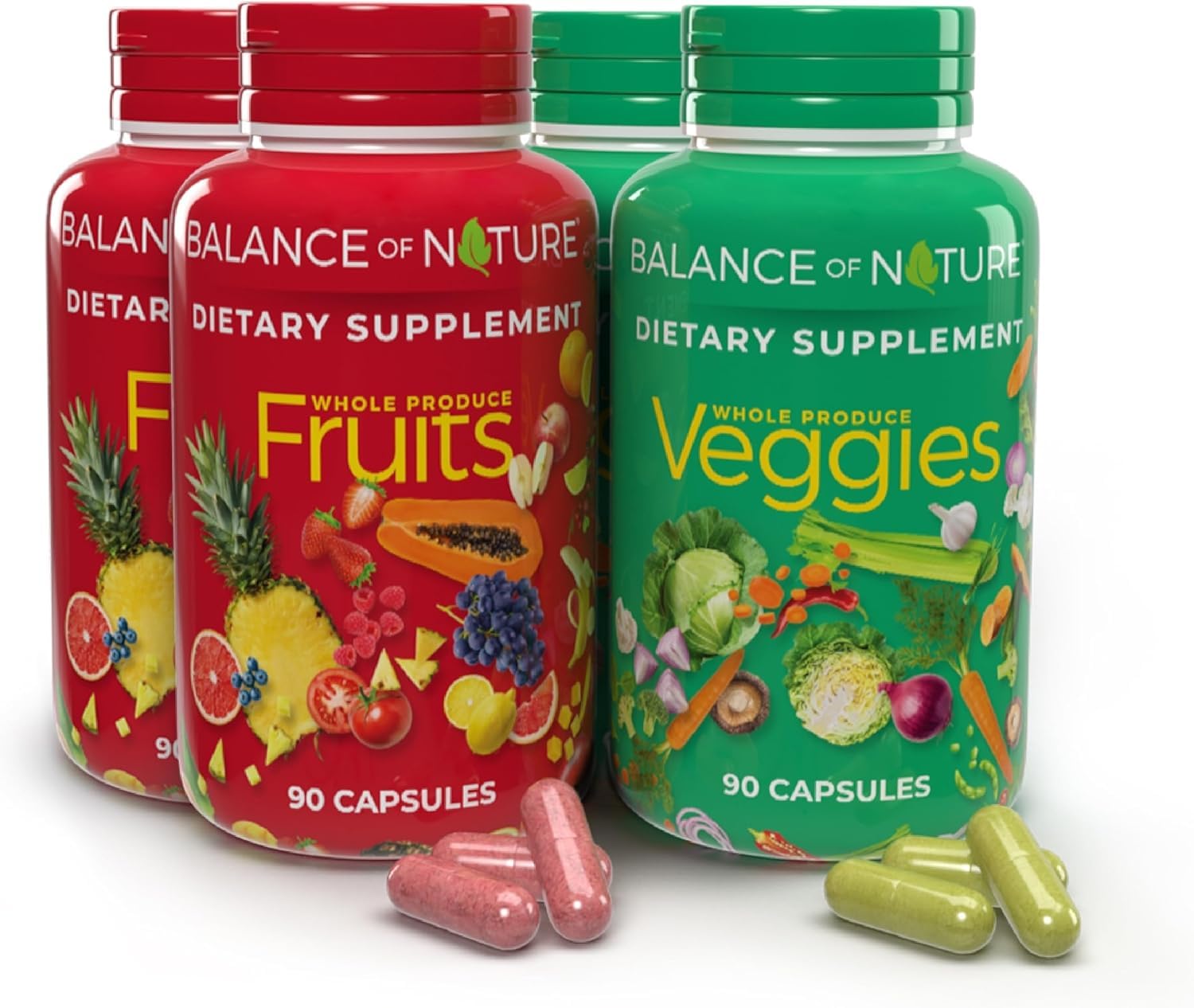 Balance of Nature Fruits & Veggies Supplements - Whole Fruit and Vegetable Ingredients for Women, Men, and Kids - 90 Fruits Capsules - dailyvitalstore