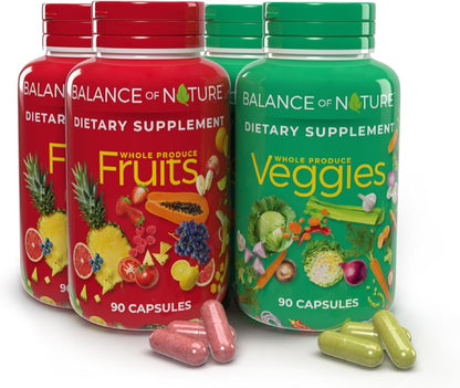 Balance of Nature Fruits & Veggies Supplements - Whole Fruit and Vegetable Ingredients for Women, Men, and Kids - 90 Fruits Capsules - dailyvitalstore
