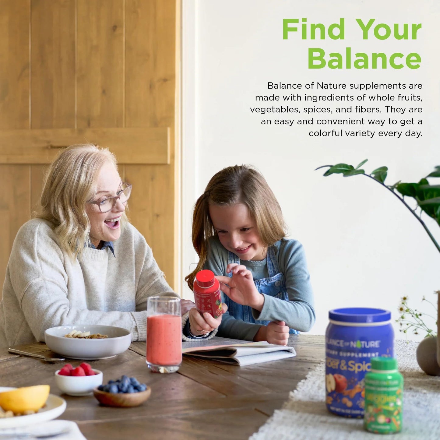 Balance of Nature Whole Health System - Whole Food Fruits & Veggies and Fiber & Spice Supplements - 30 Servings Each - dailyvitalstore