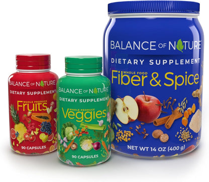Balance of Nature Whole Health System - Whole Food Fruits & Veggies and Fiber & Spice Supplements - 30 Servings Each - dailyvitalstore