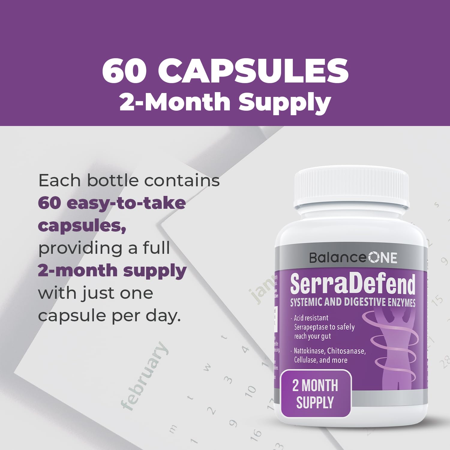 Balance ONE Biofilm Disruptor – Proteolytic Enzymes & Defense Supplement with Serrapeptase & Nattokinase – Systemic & Digestive Support – 60 Capsules, 2 Month Supply – for Women & Men – SerraDefend - dailyvitalstore