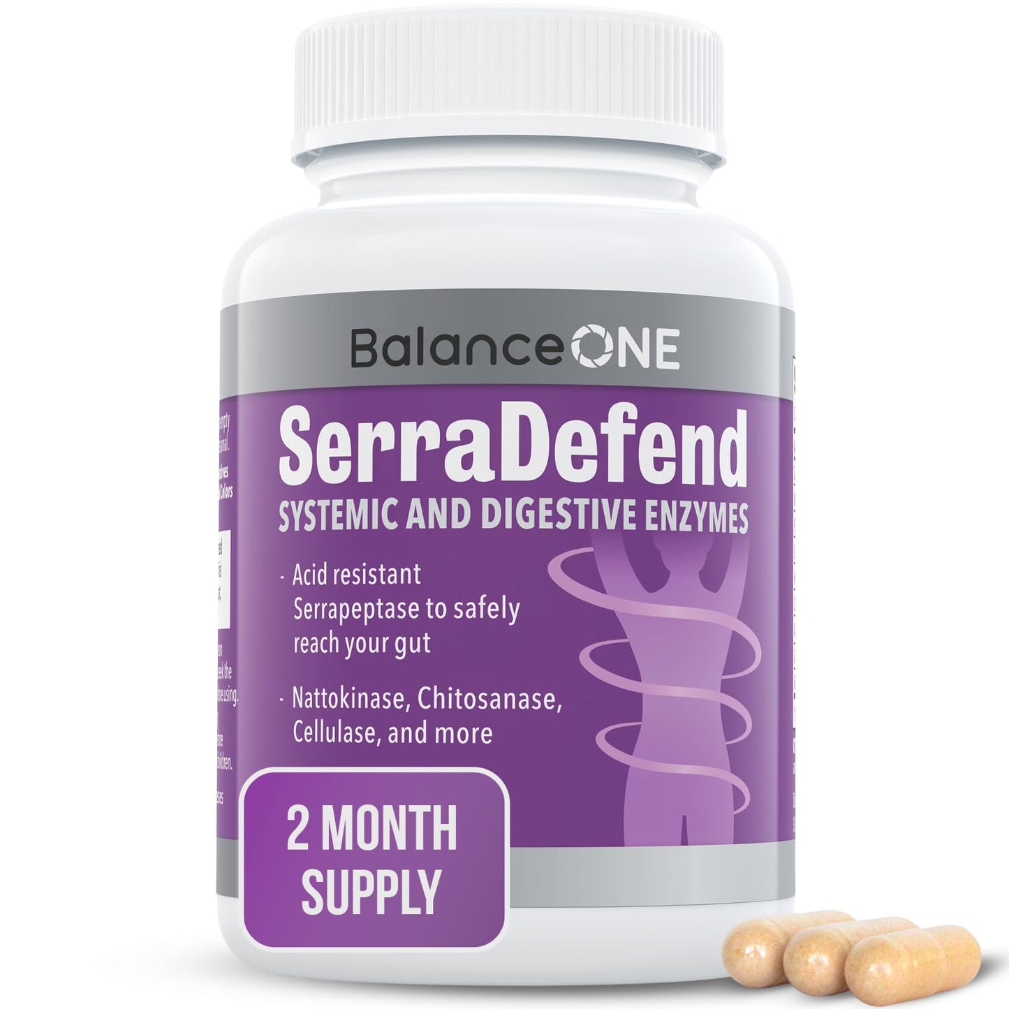 Balance ONE Biofilm Disruptor – Proteolytic Enzymes & Defense Supplement with Serrapeptase & Nattokinase – Systemic & Digestive Support – 60 Capsules, 2 Month Supply – for Women & Men – SerraDefend - dailyvitalstore