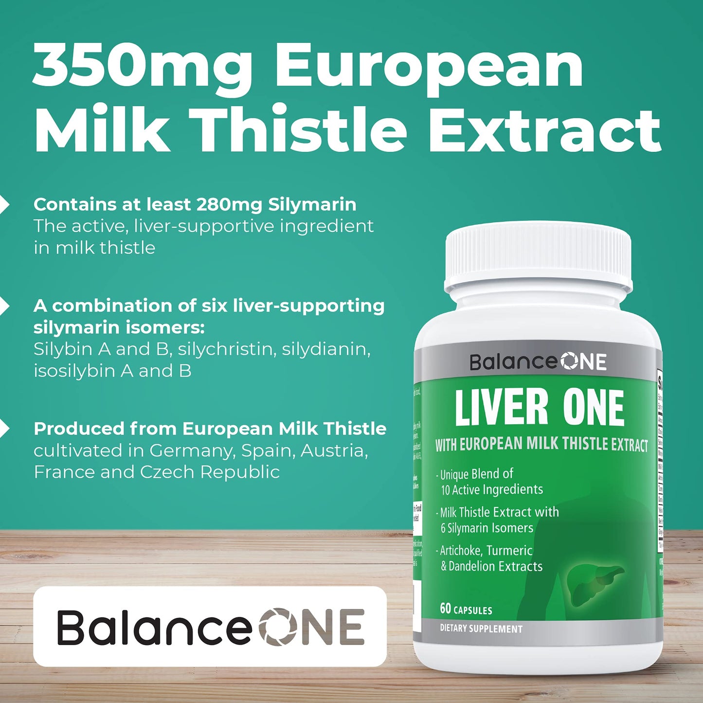 Balance ONE Liver Support Supplement with Milk Thistle, Molybdenum, Dandelion Root & Choline – Liver Health, Detox Pathway & Antioxidant Support – Vegan Capsules, 1 Month Supply – Liver One - dailyvitalstore