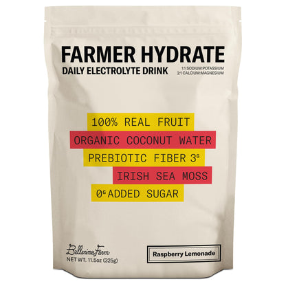 Ballerina Farm Farmer Hydrate, Daily Electrolytes Powder, Raspberry Lemonade, Hydration Drink Mix with Organic Coconut Water, Irish Sea Moss, Sea Salt, Prebiotic Fiber, No Added Sugar, 25 Servings - dailyvitalstore