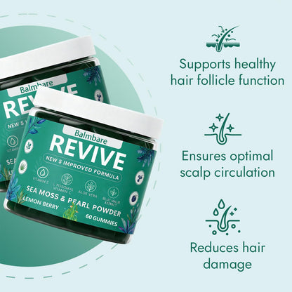 Balmbare Revive Gummies for Hair Loss, with Organic Irish Sea Moss Pearl Powder, Vitamins C & E, Aloe Vera - Supports Healthy Hair, Skin & Nails Growth (1pcs) - dailyvitalstore