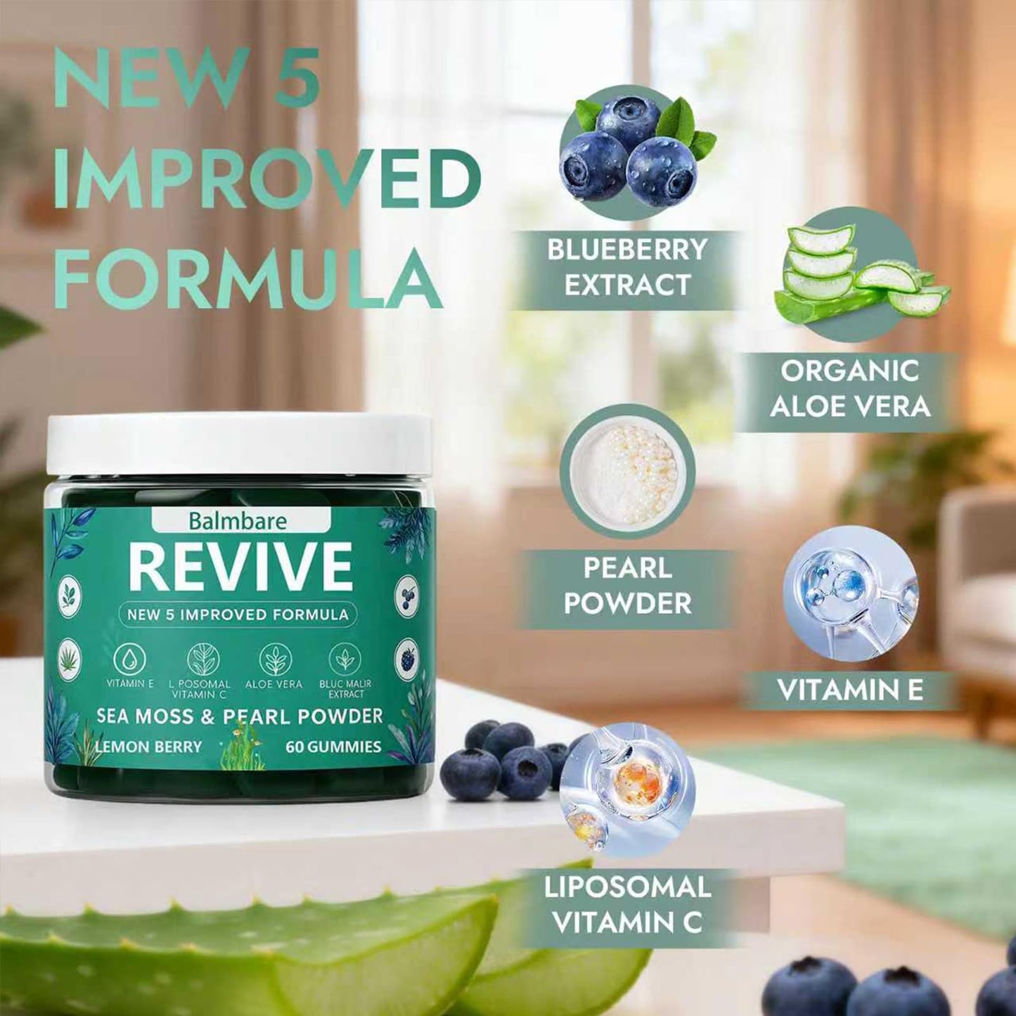 Balmbare Revive Gummies for Hair Loss, with Organic Irish Sea Moss Pearl Powder, Vitamins C & E, Aloe Vera - Supports Healthy Hair, Skin & Nails Growth (1pcs) - dailyvitalstore