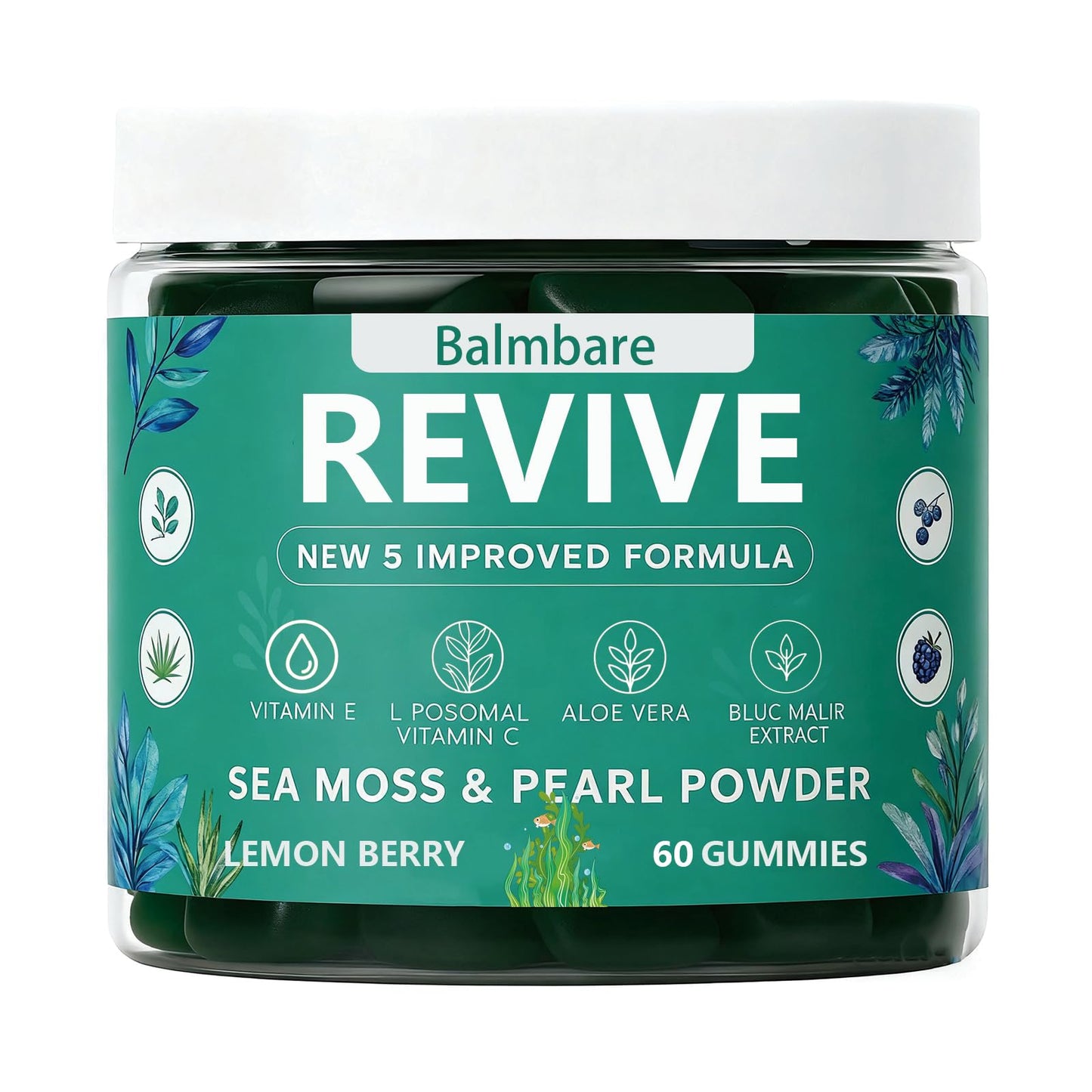 Balmbare Revive Gummies for Hair Loss, with Organic Irish Sea Moss Pearl Powder, Vitamins C & E, Aloe Vera - Supports Healthy Hair, Skin & Nails Growth (1pcs) - dailyvitalstore