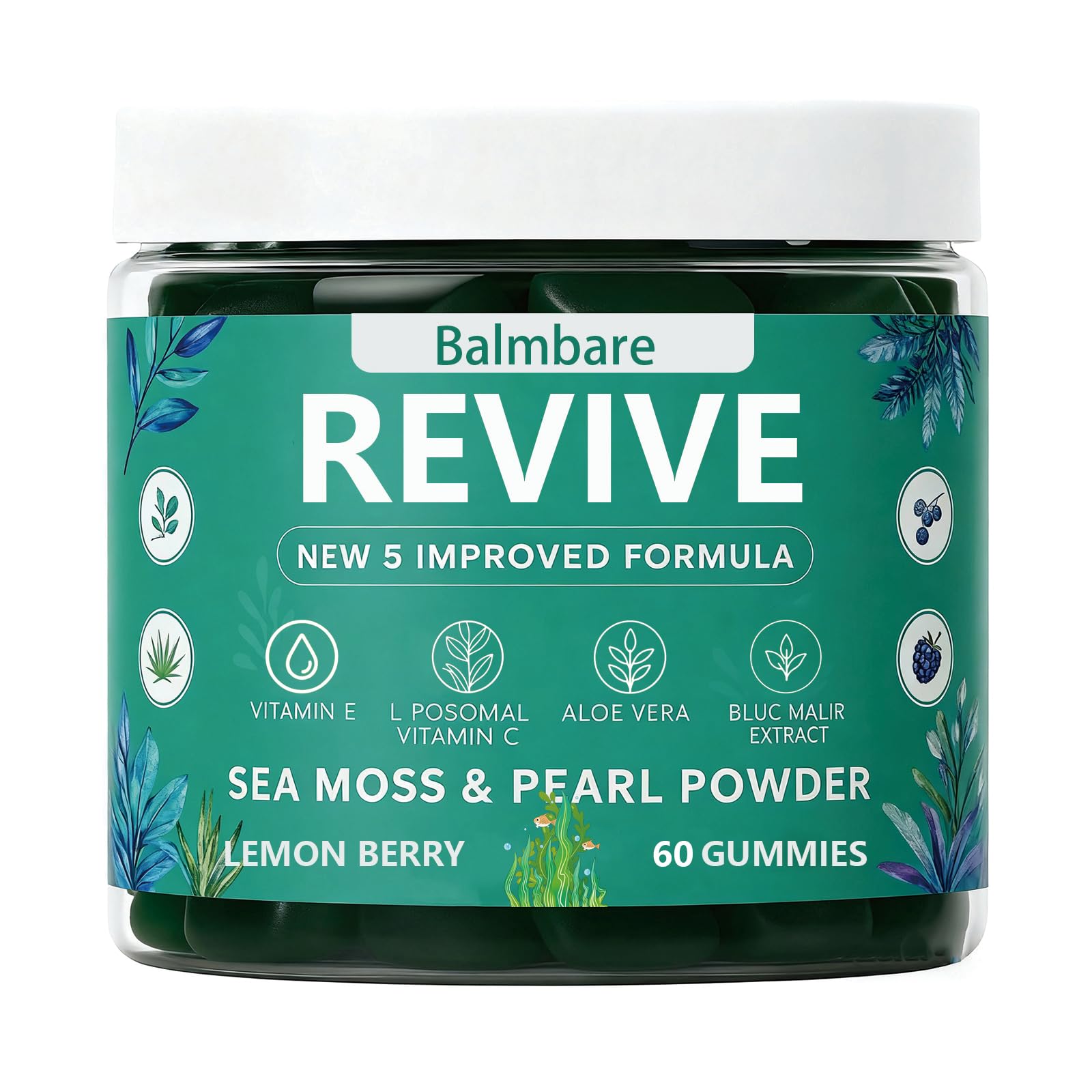 Balmbare Revive Gummies for Hair Loss, with Organic Irish Sea Moss Pearl Powder, Vitamins C & E, Aloe Vera - Supports Healthy Hair, Skin & Nails Growth (1pcs) - dailyvitalstore