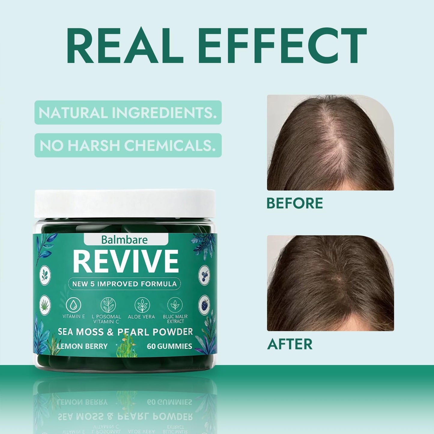 Balmbare Revive Gummies for Hair Loss, with Organic Irish Sea Moss Pearl Powder, Vitamins C & E, Aloe Vera - Supports Healthy Hair, Skin & Nails Growth (1pcs) - dailyvitalstore