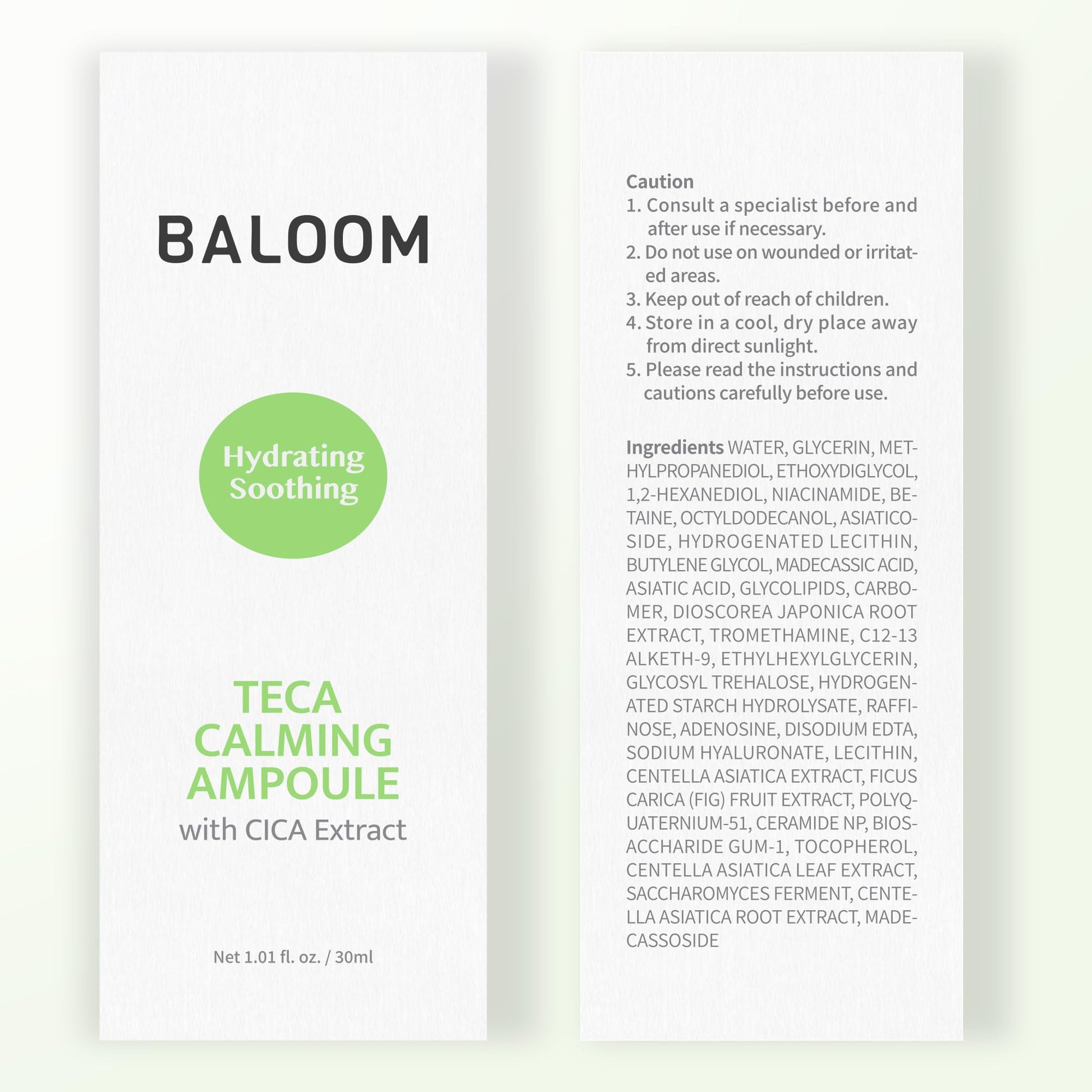BALOOM Centella Asiatica Calming Ampoule with TECA & Niacinamide - Korean Cica Serum for Sensitive Skin - Soothing Redness Relief, - dailyvitalstore