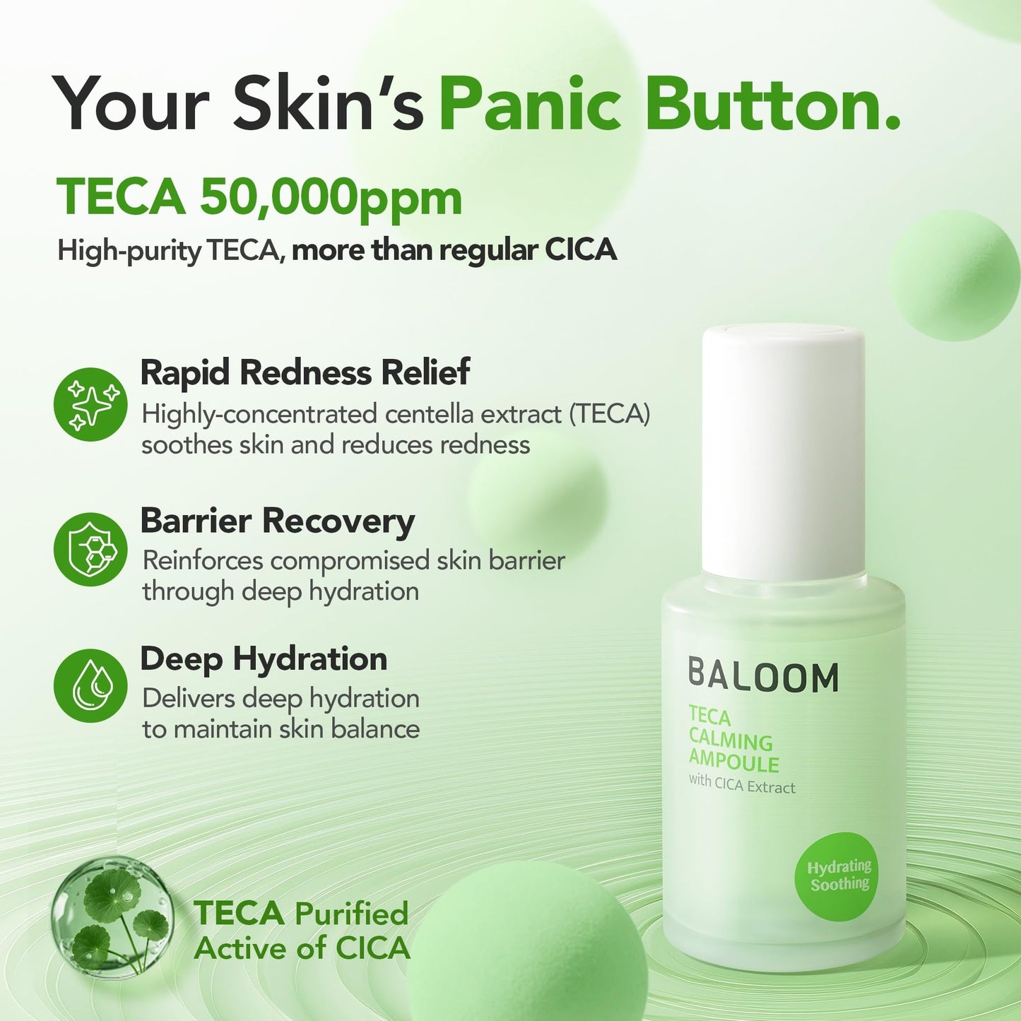 BALOOM Centella Asiatica Calming Ampoule with TECA & Niacinamide - Korean Cica Serum for Sensitive Skin - Soothing Redness Relief, - dailyvitalstore