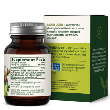 Banyan Botanicals Kaishore Guggulu – Organic Joint Support Supplement – Traditional Blend that Supports Healthy Joints, Muscles, and Connective Tissue* – 90 tablets – Non-GMO Sustainably Sourced Vegan - dailyvitalstore