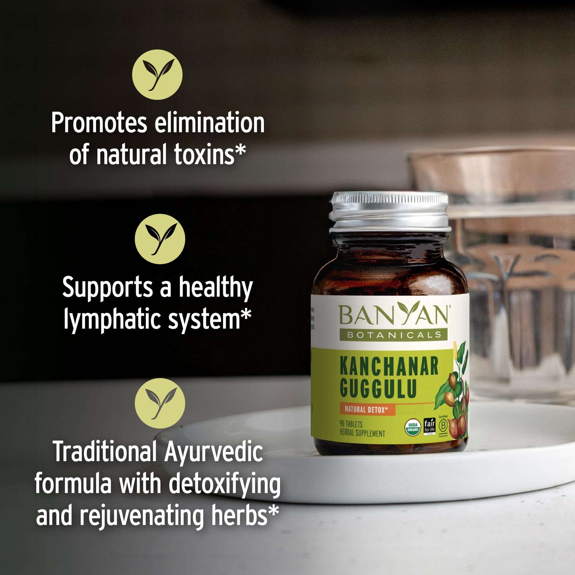 Banyan Botanicals Kanchanar Guggulu Tablets – Organic Lymph Supplement with Guggulu Resin – Promotes the Healthy Elimination of Natural Toxins* – 90 Tablets – Non-GMO Sustainably Sourced Vegan - dailyvitalstore