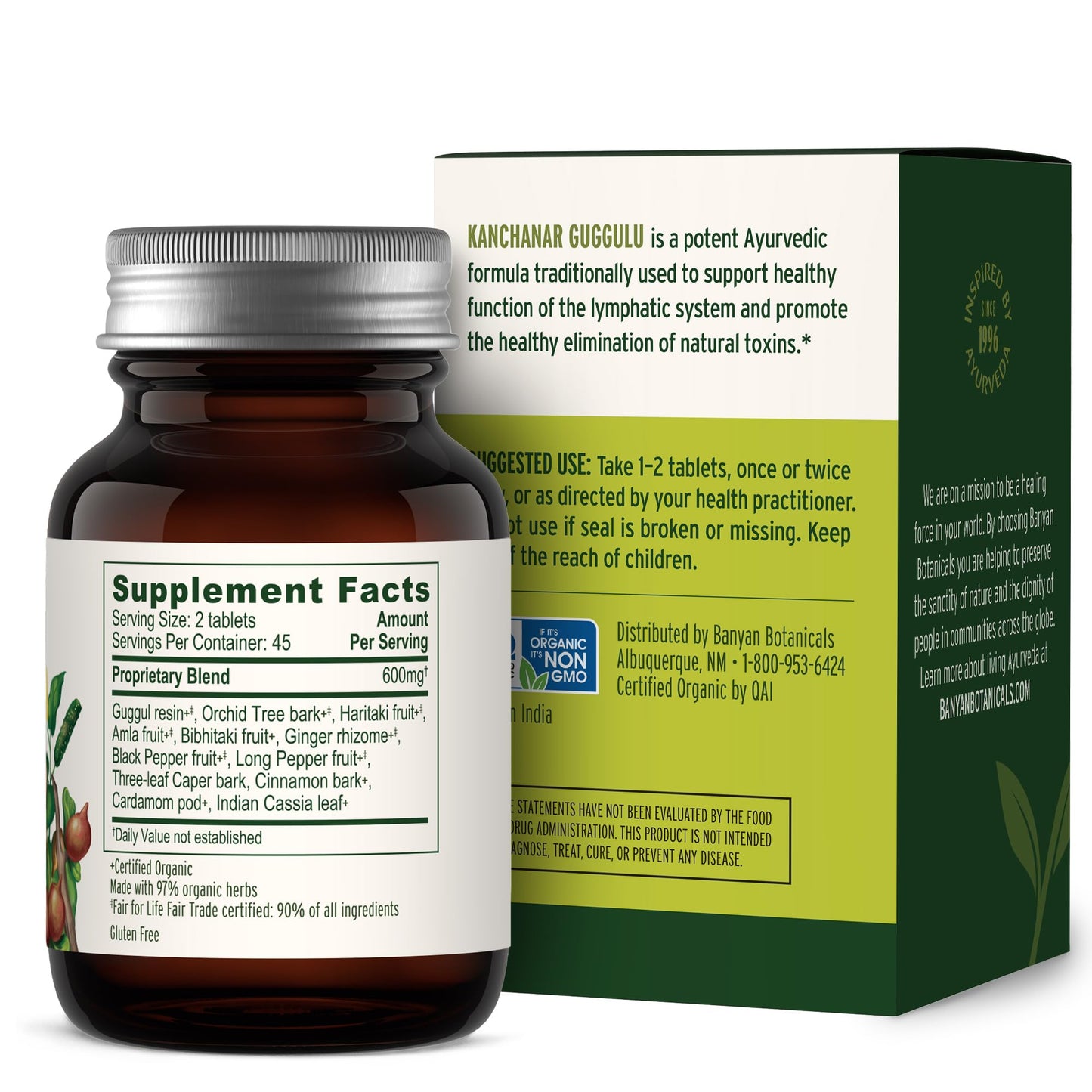 Banyan Botanicals Kanchanar Guggulu Tablets – Organic Lymph Supplement with Guggulu Resin – Promotes the Healthy Elimination of Natural Toxins* – 90 Tablets – Non-GMO Sustainably Sourced Vegan - dailyvitalstore