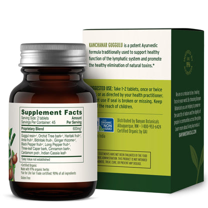 Banyan Botanicals Kanchanar Guggulu Tablets – Organic Lymph Supplement with Guggulu Resin – Promotes the Healthy Elimination of Natural Toxins* – 90 Tablets – Non-GMO Sustainably Sourced Vegan - dailyvitalstore