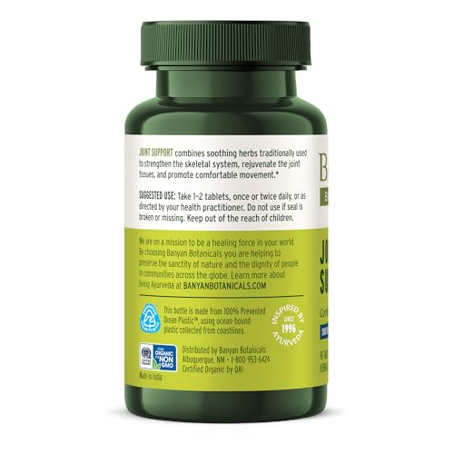 Banyan Botanicals Organic Joint Support–Advanced Mobility & Flexibility Supplement with Boswellia,Guggulu Resin & Turmeric–Natural Lubrication for Cartilage, Bones & Muscles-90 Tablets-USDA Organic - dailyvitalstore