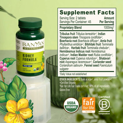 Banyan Botanicals Organic Kidney Formula–Urinary Tract Support & Detox Supplement–Gokshura & Punarnava for Fluid Balance & Systemic Cleansing–Cooling Genitourinary Tonic-90 Tablets-USDA Organic - dailyvitalstore