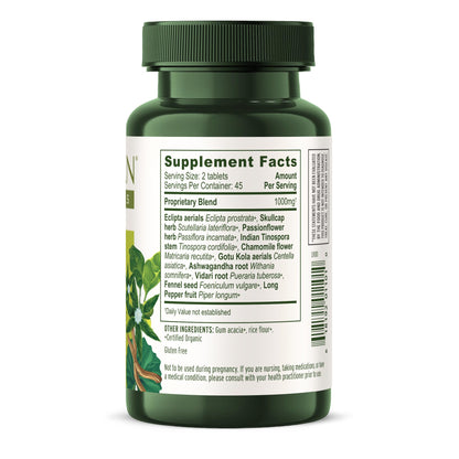 Banyan Botanicals Organic Tranquil Mind – Nervous System Support & Physical Relaxation Supplement – with Skullcap, Passionflower & Gotu Kola – Non-Drowsy Systemic Grounding – 90 Tablets – USDA Organic - dailyvitalstore