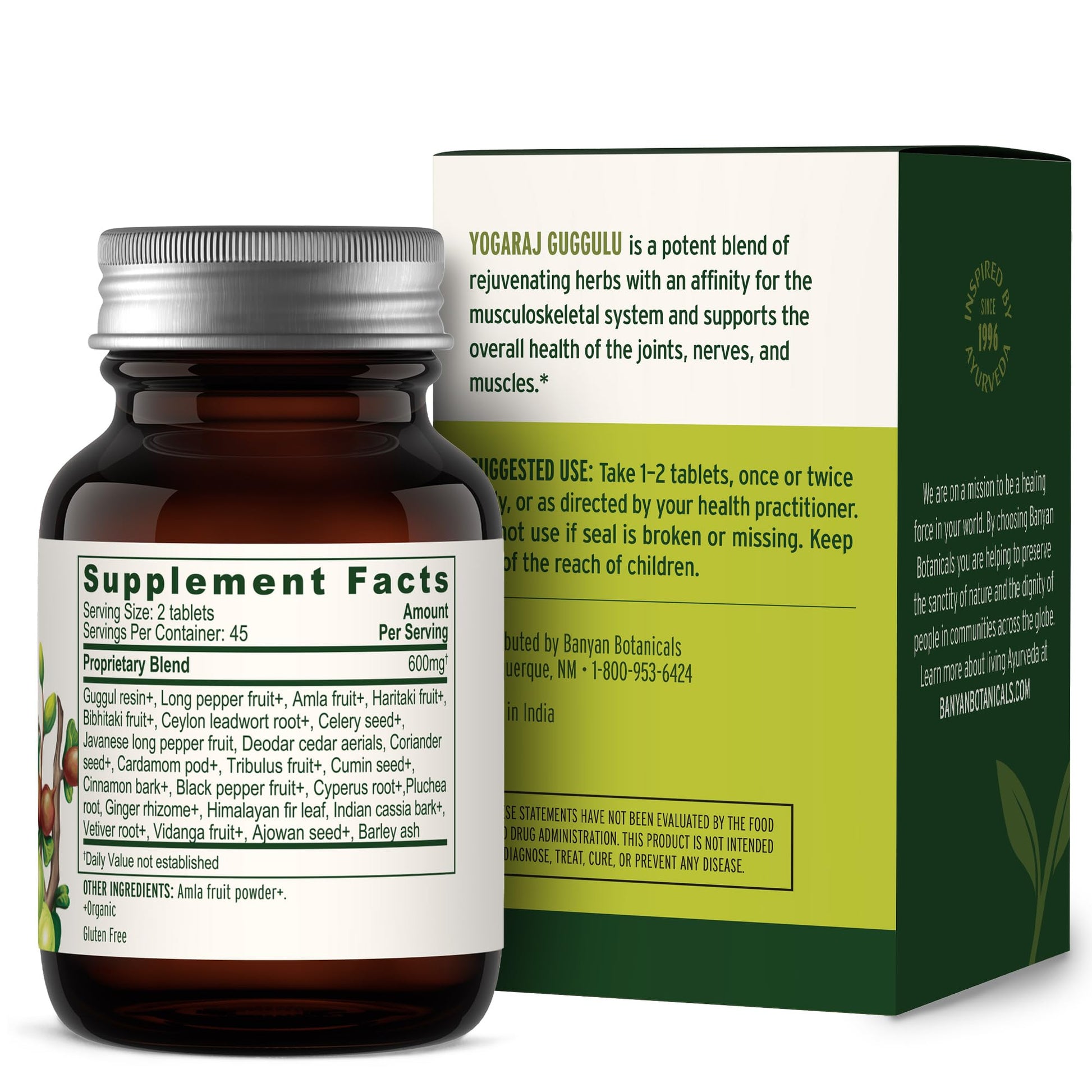 Banyan Botanicals Organic Yogaraj Guggulu – Joint Support & Mobility Supplement – Ayurvedic Herbal Blend for Flexibility, Neuromuscular Comfort – Deep Systemic Detox – 90 Tablets – USDA Organic* - dailyvitalstore