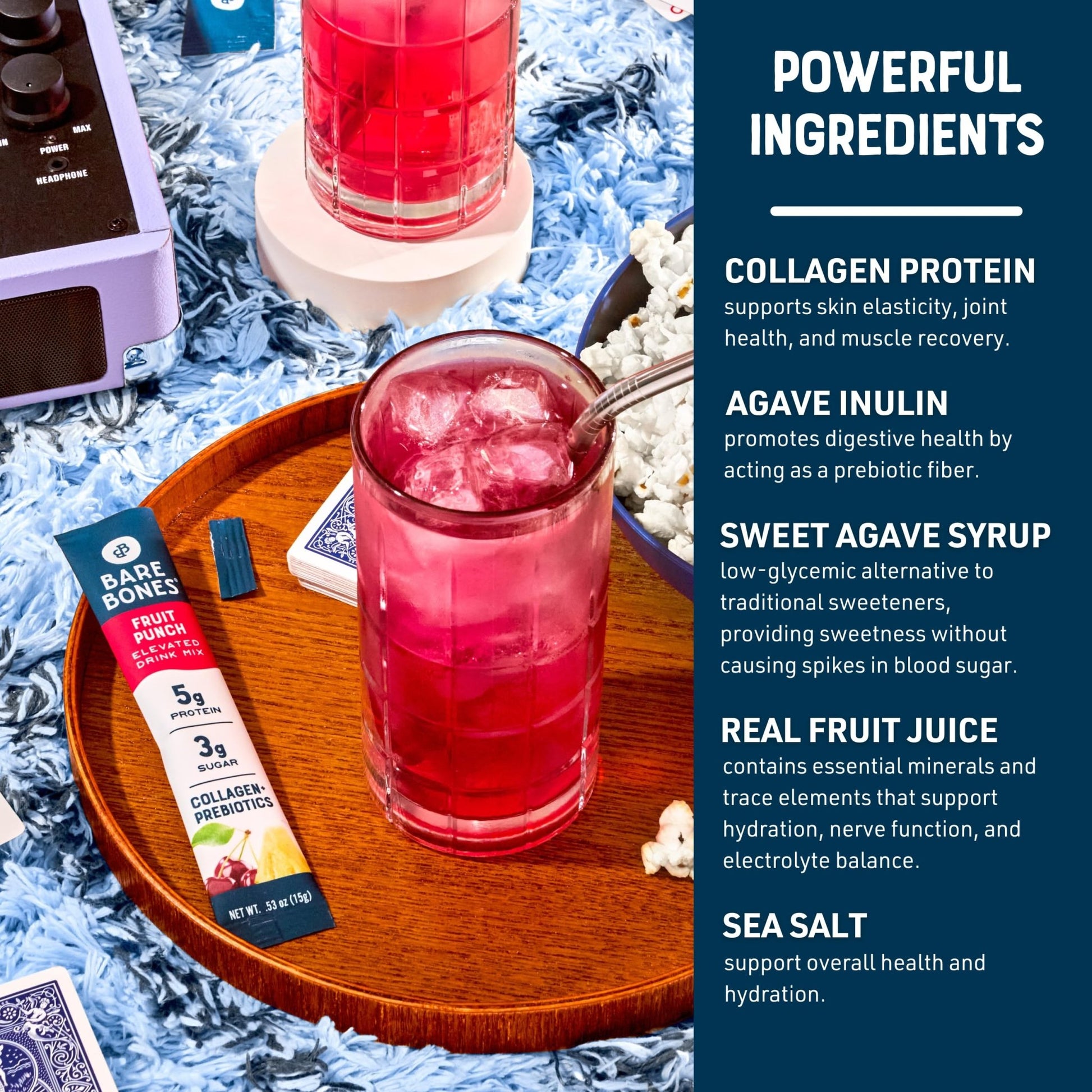 Bare Bones Fruit Punch Fruit Collagen Peptides Powder Drink Mix Packets | 5g Protein | Naturally Sweetened | Light & Flavorful | Gluten-Free On-the-Go Stick - dailyvitalstore