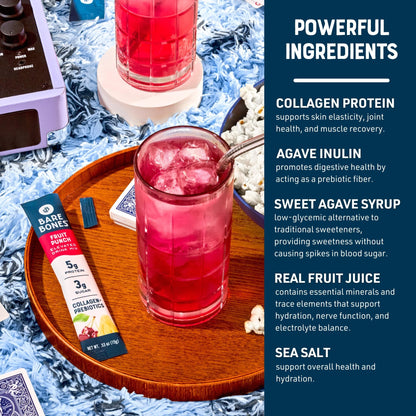 Bare Bones Fruit Punch Fruit Collagen Peptides Powder Drink Mix Packets | 5g Protein | Naturally Sweetened | Light & Flavorful | Gluten-Free On-the-Go Stick - dailyvitalstore