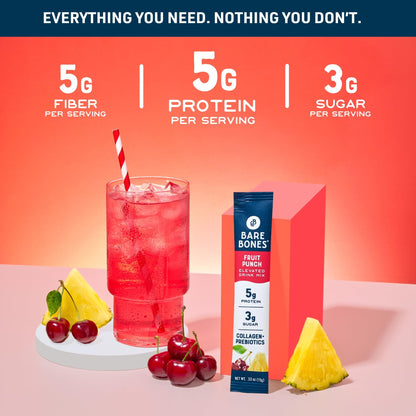 Bare Bones Fruit Punch Fruit Collagen Peptides Powder Drink Mix Packets | 5g Protein | Naturally Sweetened | Light & Flavorful | Gluten-Free On-the-Go Stick - dailyvitalstore