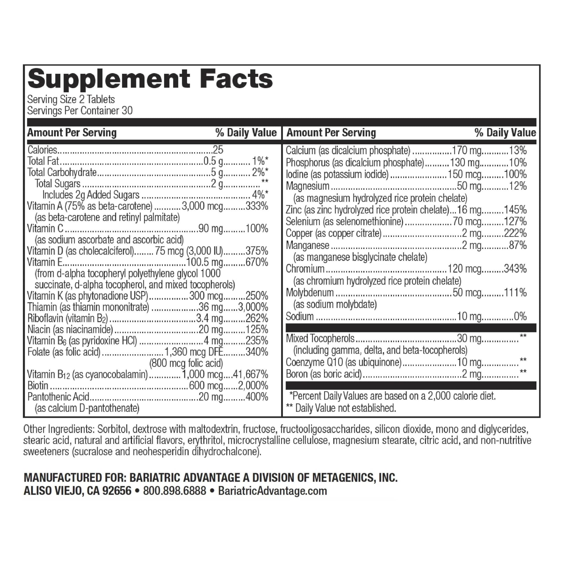 Bariatric Advantage Chewable Advanced Multi EA Without Iron - High Potency Daily Multivitamin - for Bariatric Surgery Patients Including - dailyvitalstore