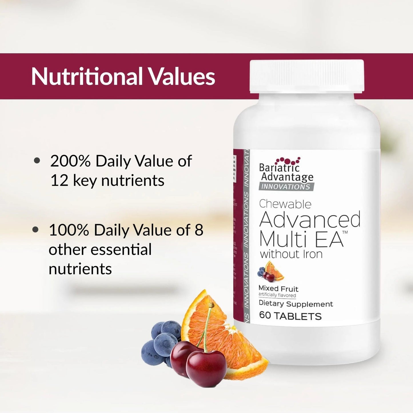 Bariatric Advantage Chewable Advanced Multi EA Without Iron - High Potency Daily Multivitamin - for Bariatric Surgery Patients Including - dailyvitalstore