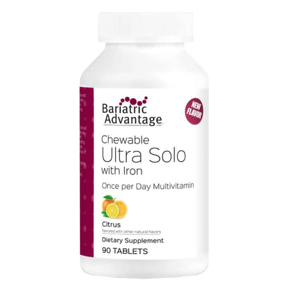 Bariatric Advantage Chewable Ultra Solo with Iron - Once-Per-Day Daily Multivitamin - for Bariatric Surgery Patients - Thiamin, Vitamin A & More - dailyvitalstore