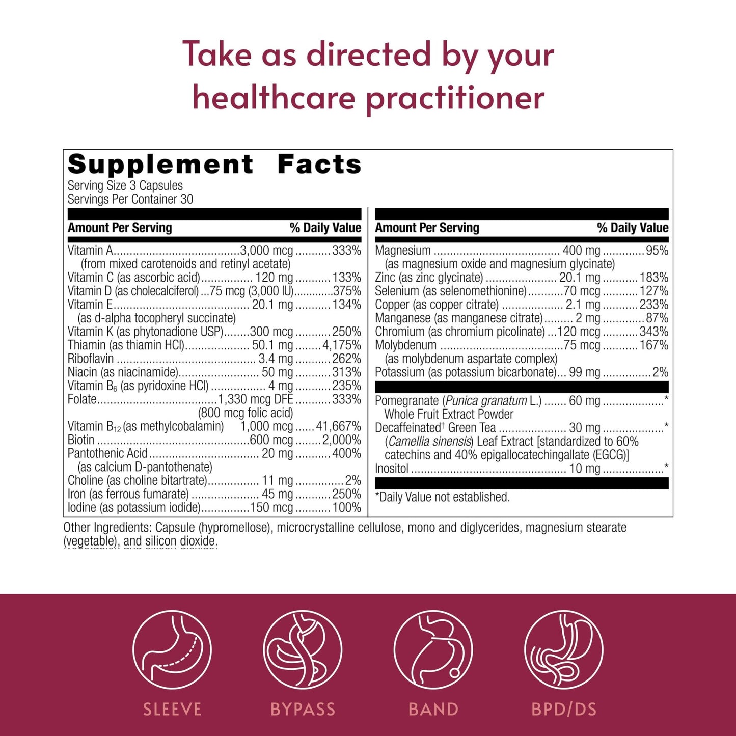 Bariatric Advantage Ultra Multivitamin with Iron - Ultra Multi with Iron - Capsule Format Multivitamin - Provides Full Complex of B Vitamins - dailyvitalstore