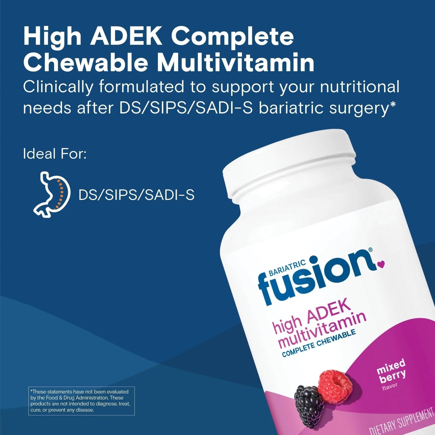 Bariatric Fusion Chewable Multivitamin with High ADEK Vitamins | Multi for Duodenal Switch Patients | Mixed Berry Flavored Tablets | - dailyvitalstore