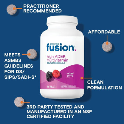 Bariatric Fusion Chewable Multivitamin with High ADEK Vitamins | Multi for Duodenal Switch Patients | Mixed Berry Flavored Tablets | - dailyvitalstore
